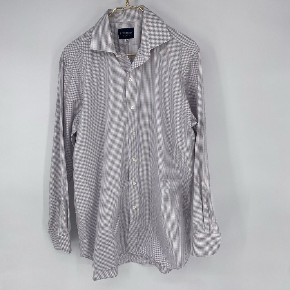 Ledbury Men's Non Iron Dress Shirt Red Blue Micro Plaid 17 XL